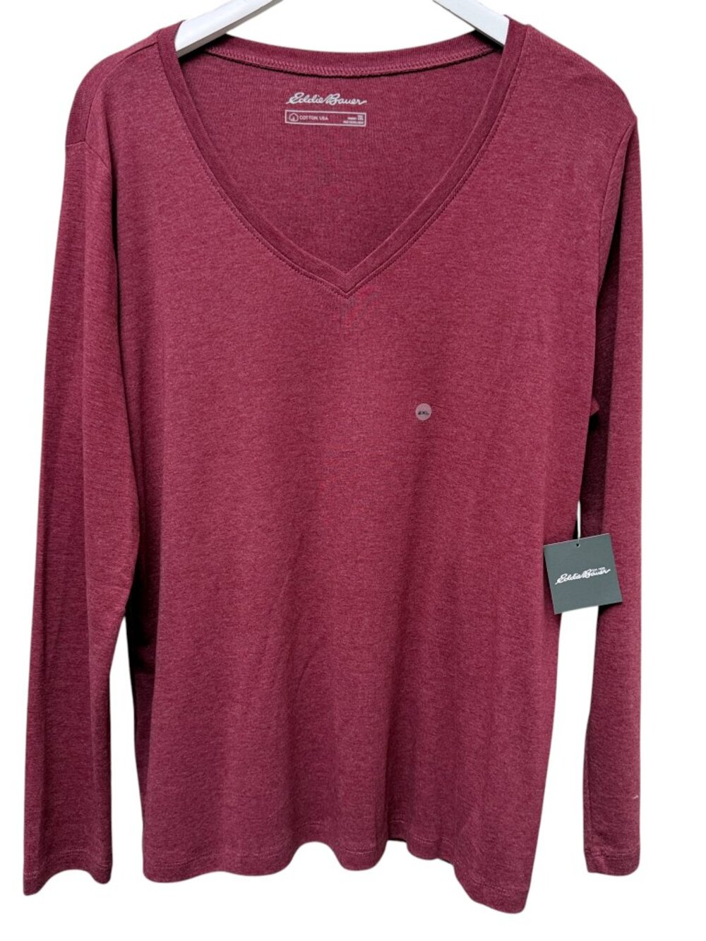 Eddie Bauer T-Shirt Size 2XL Red V-Neck Long Sleeve Casual Tee Womens Top NWT
